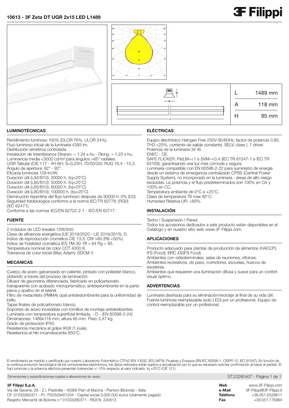 10613 - 3F Zeta DT UGR 2x15 LED L1489 - Datasheet - es