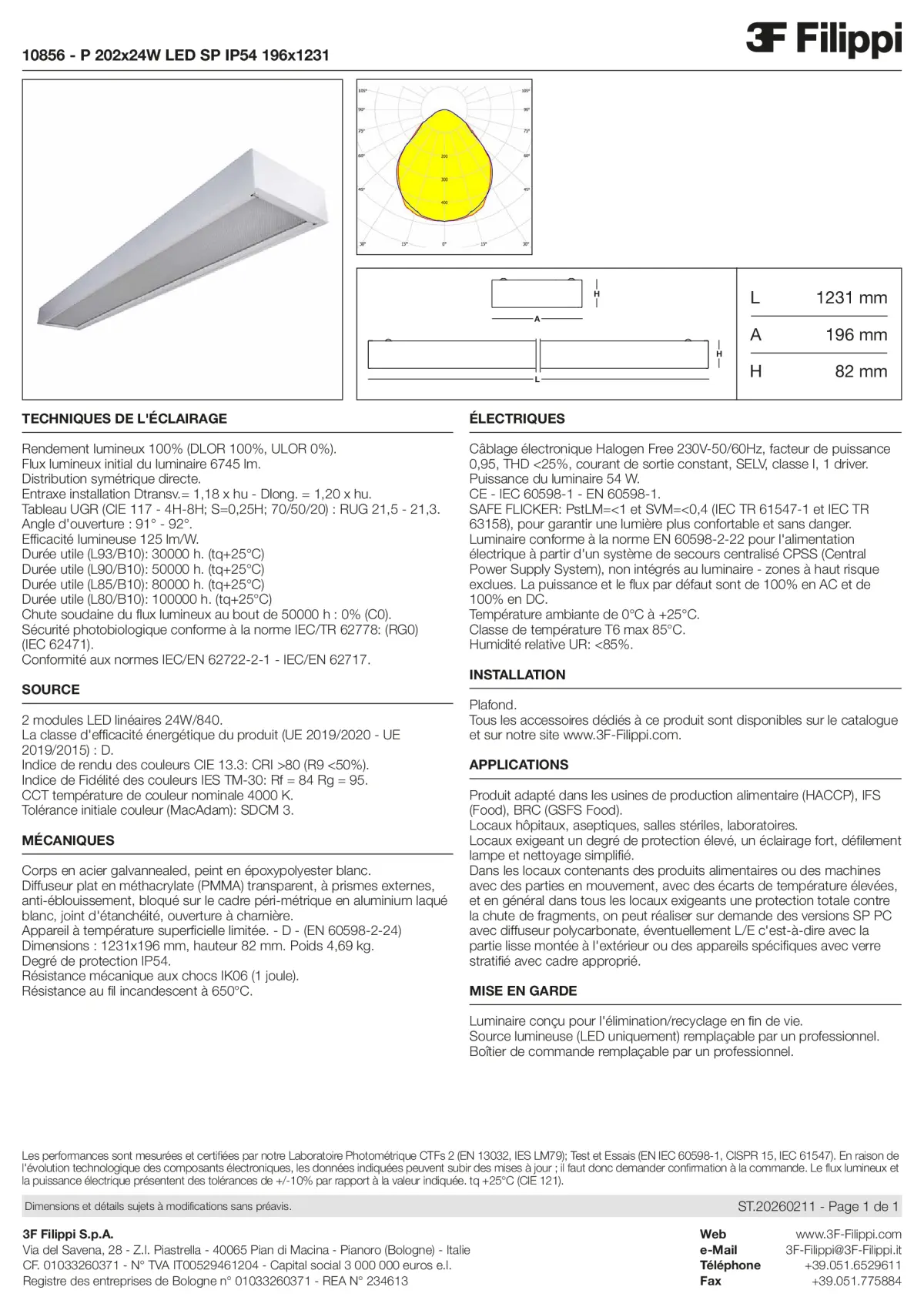 10856 - P 202x24W LED SP IP54 196x1231 - Datasheet - fr
