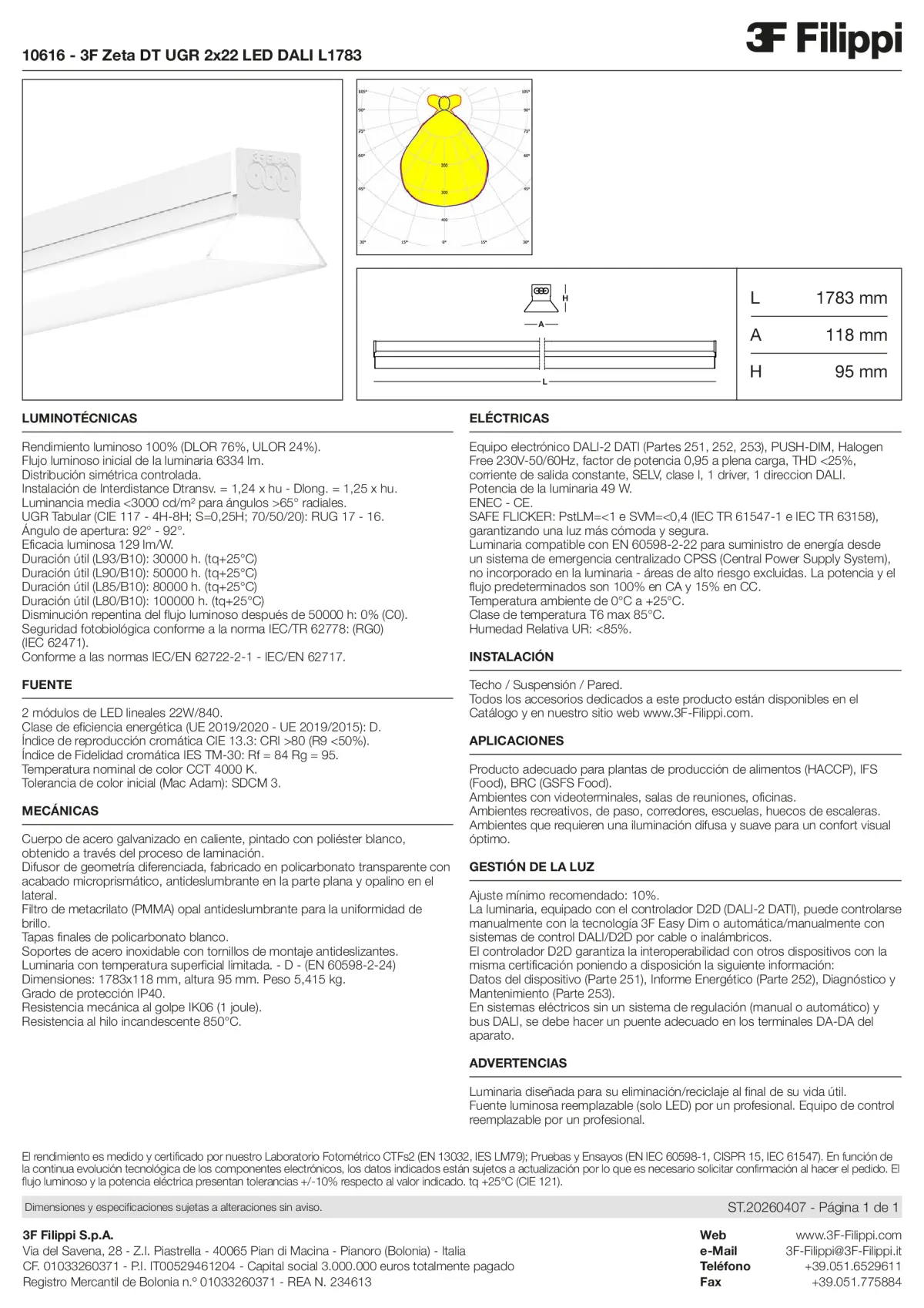 10616 - 3F Zeta DT UGR 2x22 LED DALI L1783 - Datasheet - es