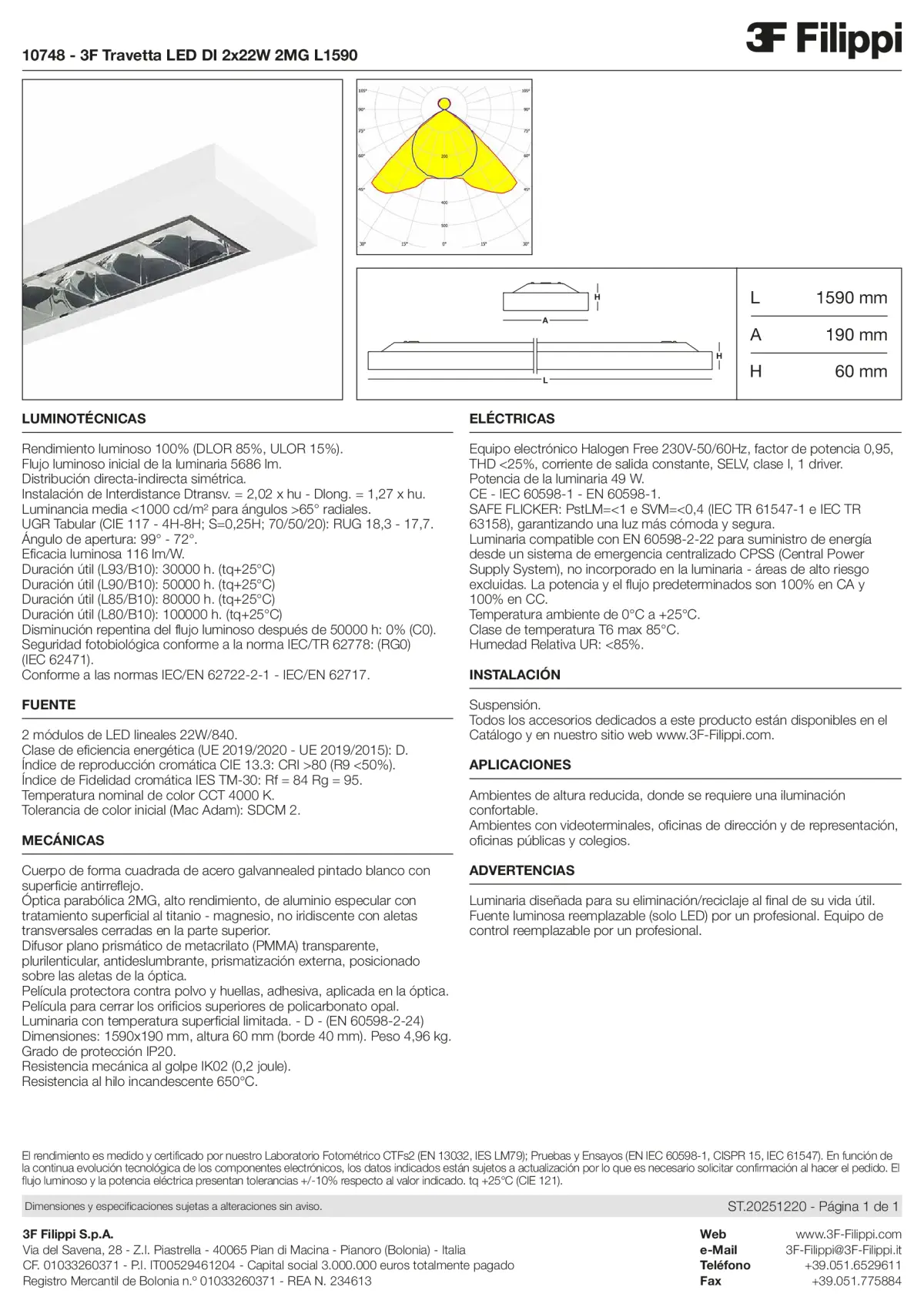 10748 - 3F Travetta LED DI 2x22W 2MG L1590 - Datasheet - es