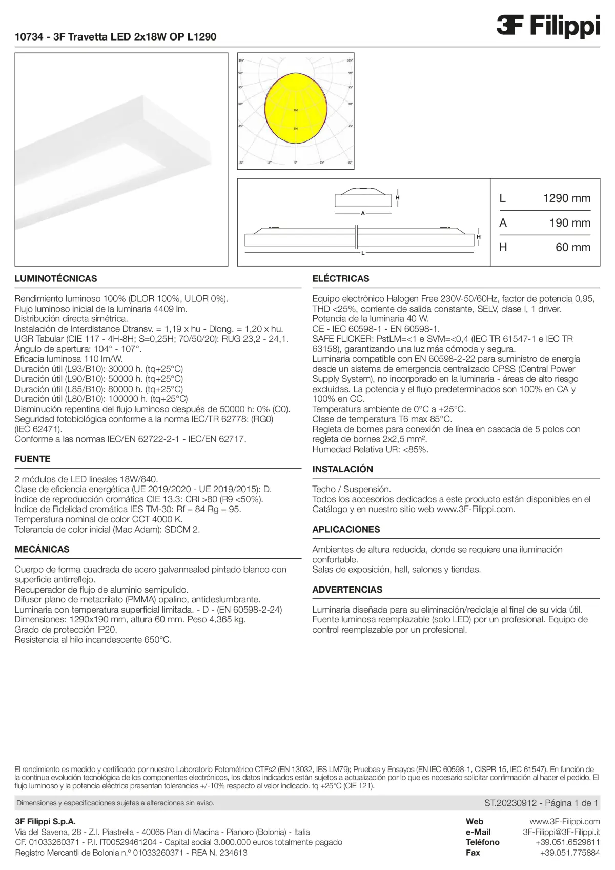 10734 - 3F Travetta LED 2x18W OP L1290 - Datasheet - es