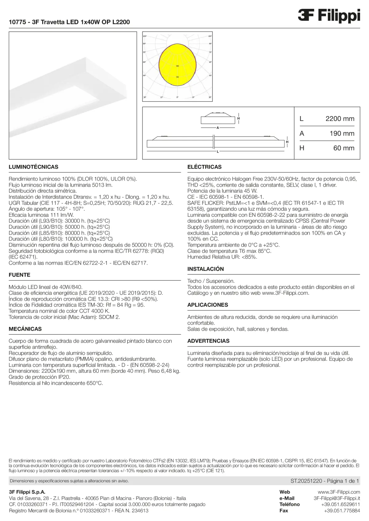 10775 - 3F Travetta LED 1x40W OP L2200 - Datasheet - es