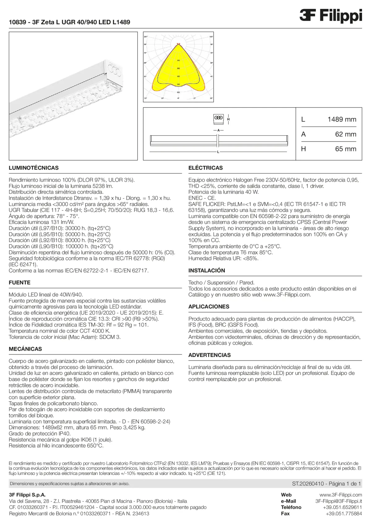 10839 - 3F Zeta L UGR 40-940 LED L1489 - Datasheet - es