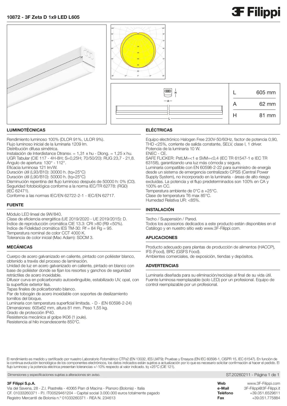 10872 - 3F Zeta D 1x9 LED L605 - Datasheet - es