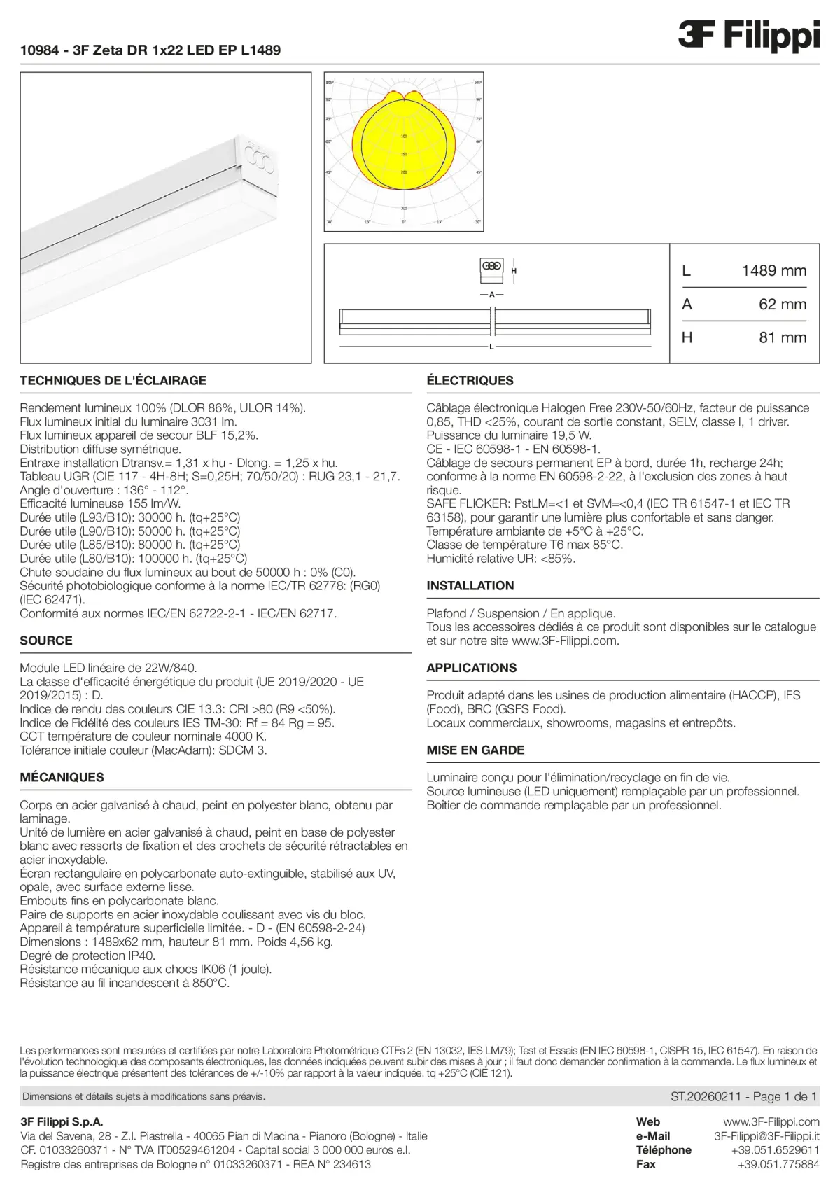 10984 - 3F Zeta DR 1x22 LED EP L1489 - Datasheet - fr
