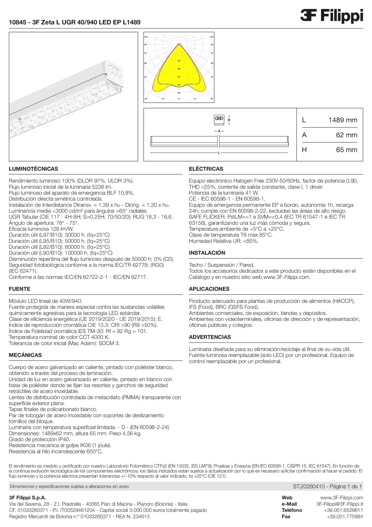 10845 - 3F Zeta L UGR 40-940 LED EP L1489 - Datasheet - es