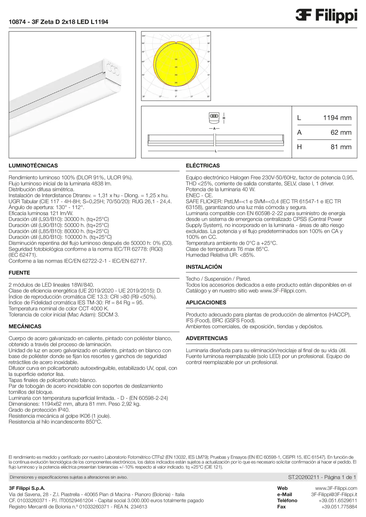 10874 - 3F Zeta D 2x18 LED L1194 - Datasheet - es