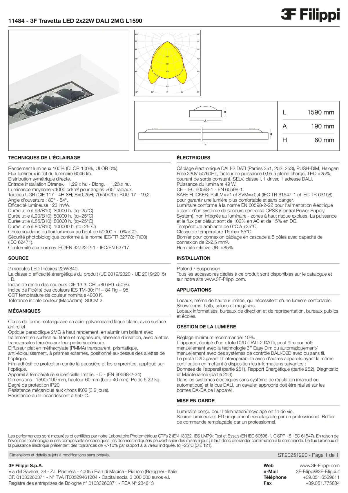 11484 - 3F Travetta LED 2x22W DALI 2MG L1590 - Datasheet - fr