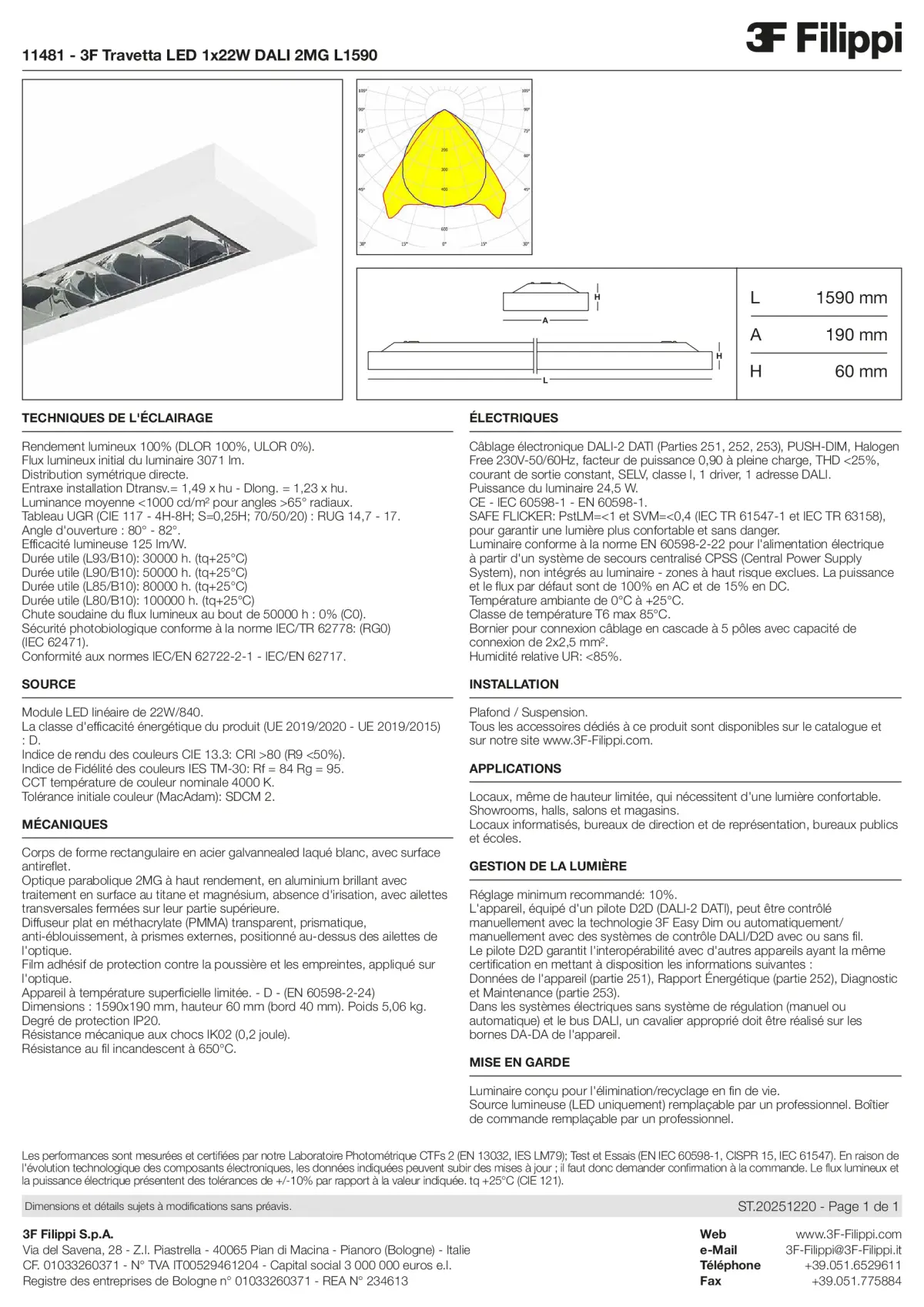 11481 - 3F Travetta LED 1x22W DALI 2MG L1590 - Datasheet - fr