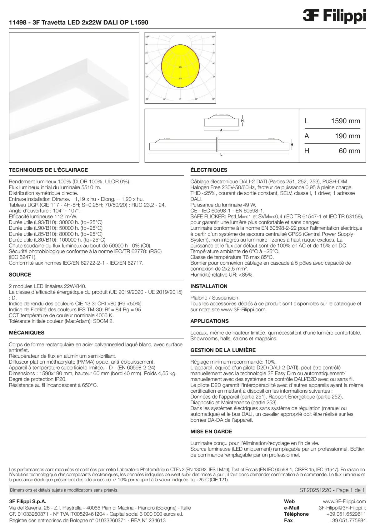 11498 - 3F Travetta LED 2x22W DALI OP L1590 - Datasheet - fr