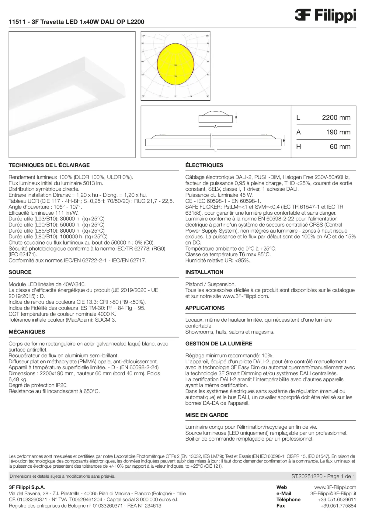 11511 - 3F Travetta LED 1x40W DALI OP L2200 - Datasheet - fr