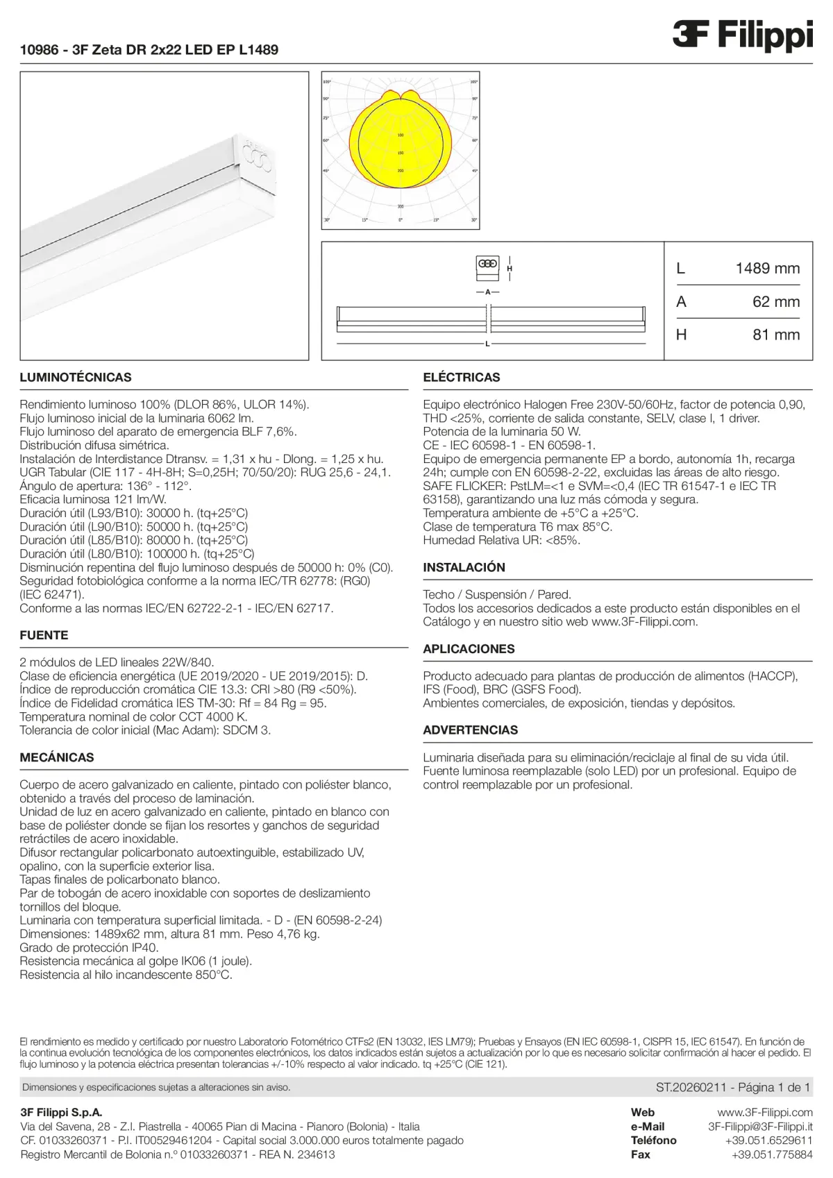 10986 - 3F Zeta DR 2x22 LED EP L1489 - Datasheet - es