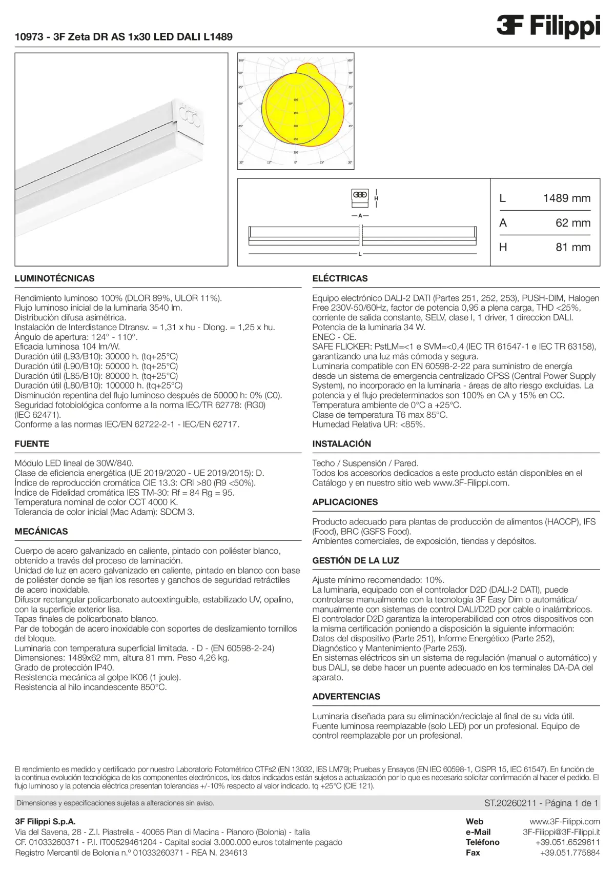 10973 - 3F Zeta DR AS 1x30 LED DALI L1489 - Datasheet - es