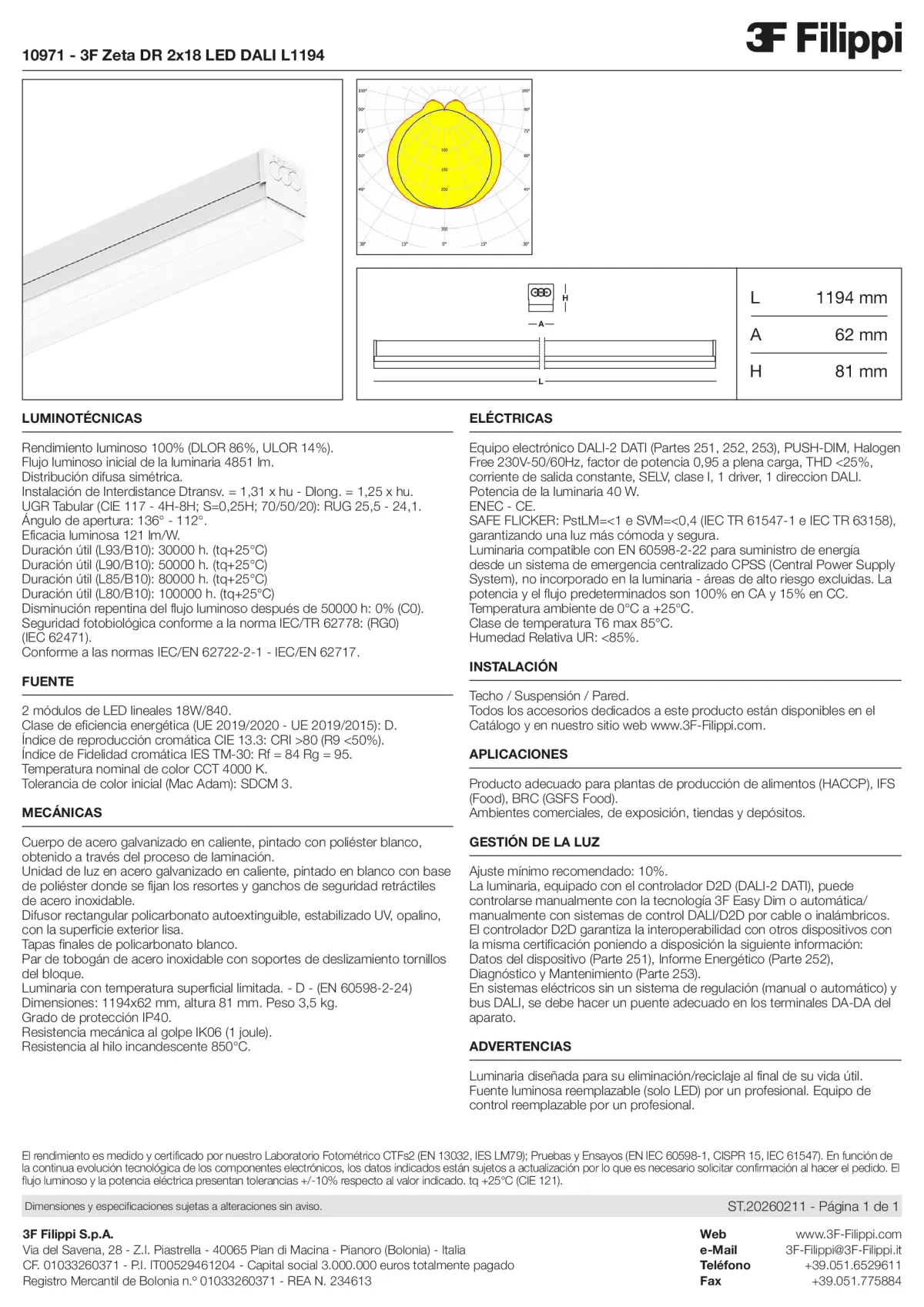 10971 - 3F Zeta DR 2x18 LED DALI L1194 - Datasheet - es
