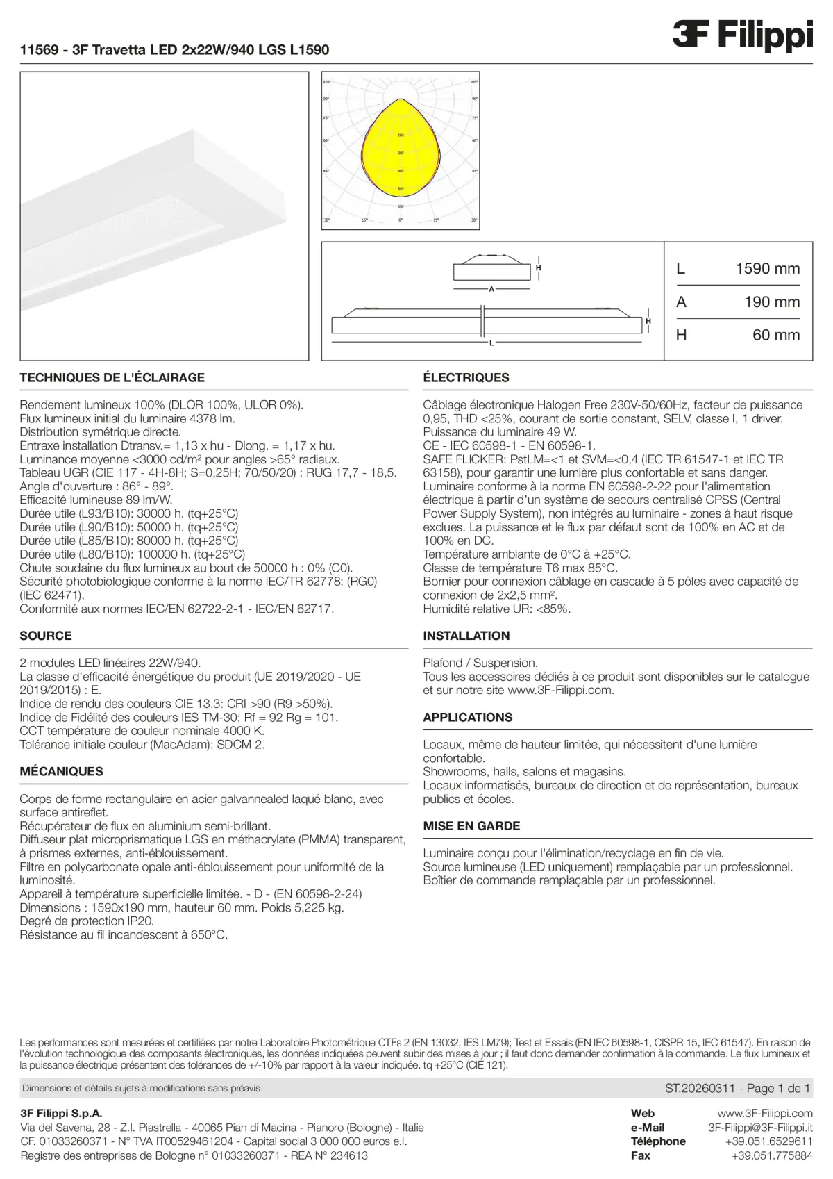 11569 - 3F Travetta LED 2x22W-940 LGS L1590 - Datasheet - fr