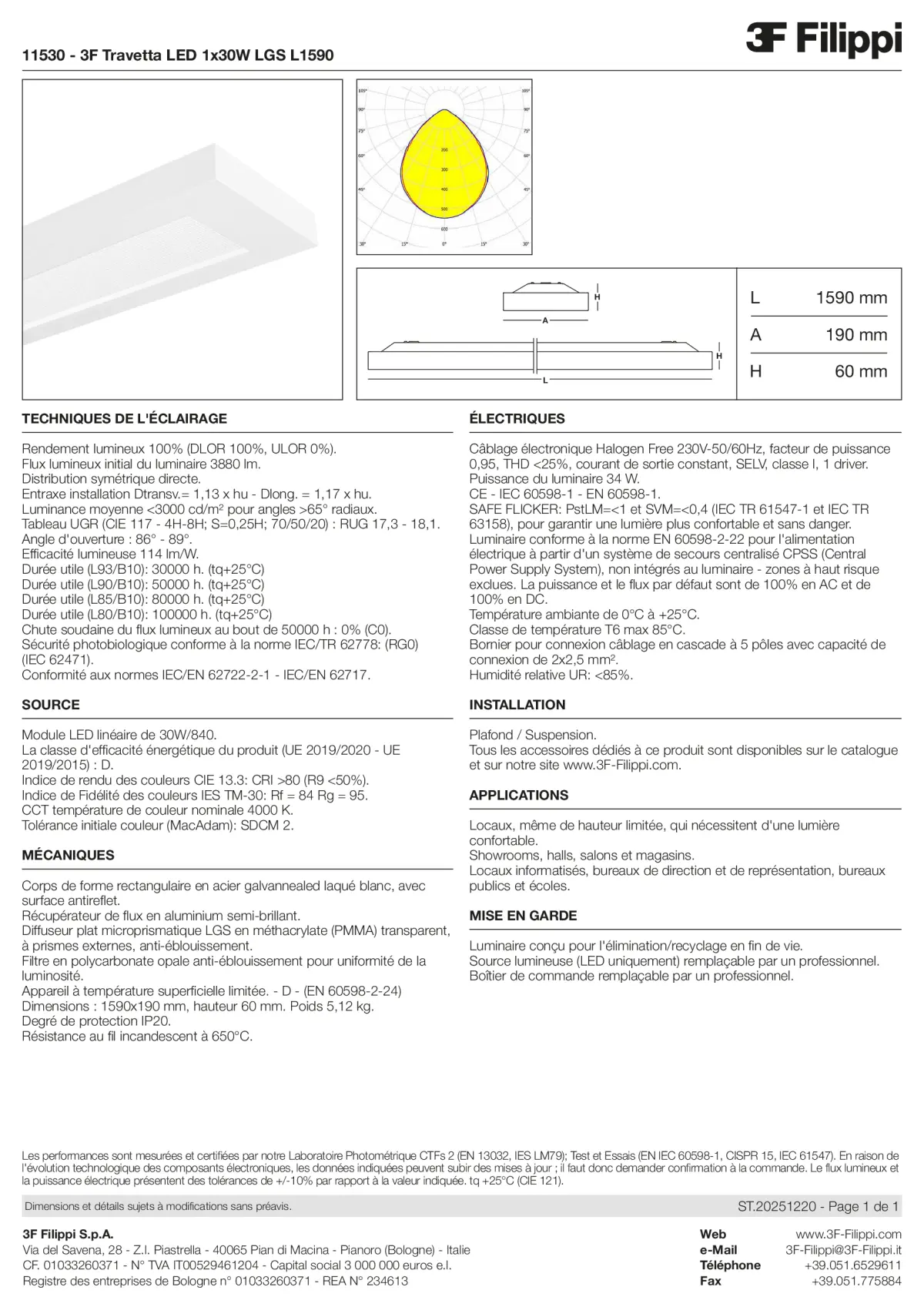 11530 - 3F Travetta LED 1x30W LGS L1590 - Datasheet - fr