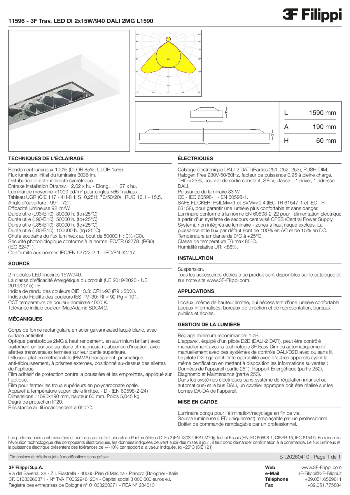 11596 - 3F Trav. LED DI 2x15W-940 DALI 2MG L1590 - Datasheet - fr