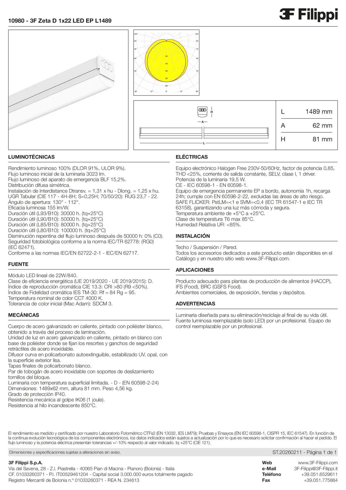 10980 - 3F Zeta D 1x22 LED EP L1489 - Datasheet - es