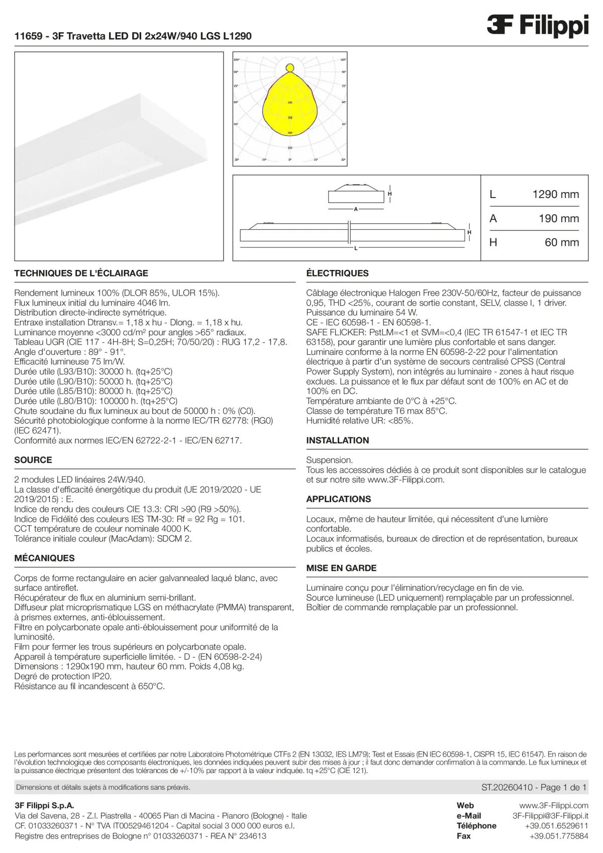 11659 - 3F Travetta LED DI 2x24W-940 LGS L1290 - Datasheet - fr