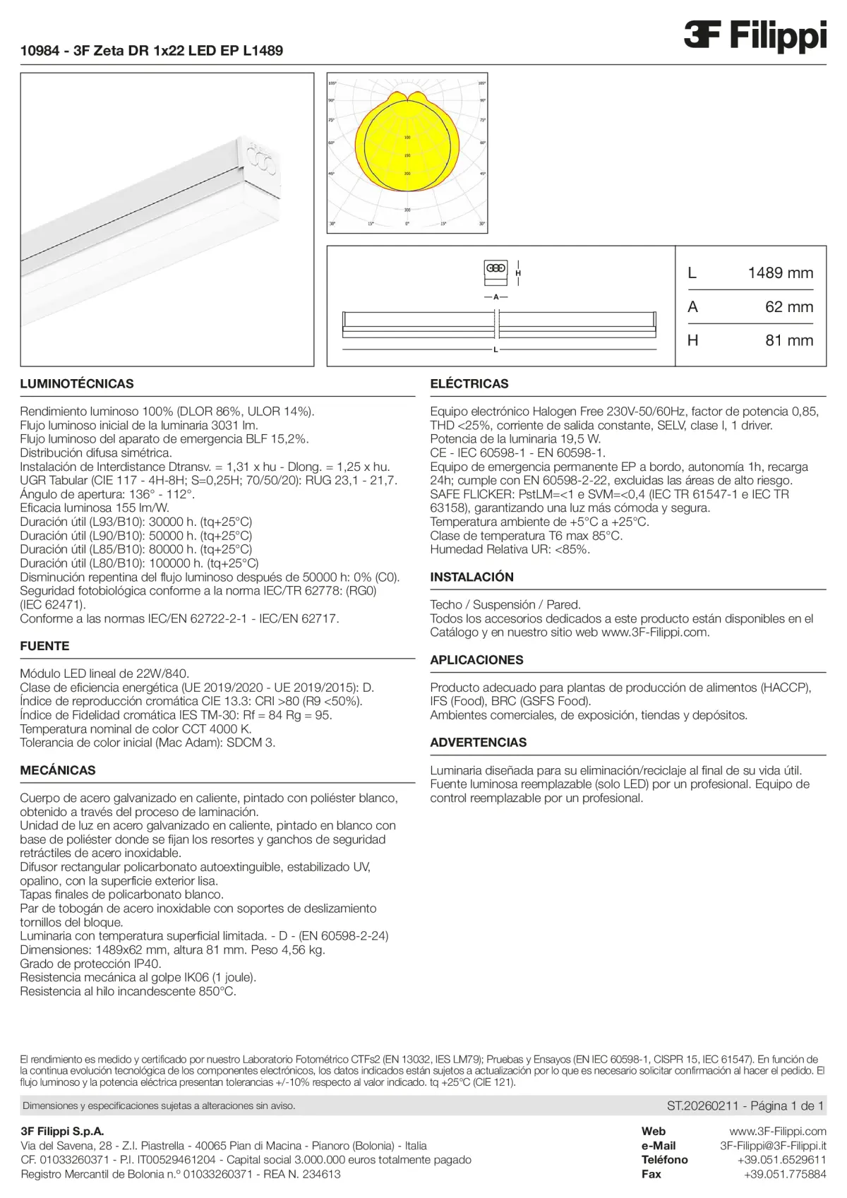 10984 - 3F Zeta DR 1x22 LED EP L1489 - Datasheet - es