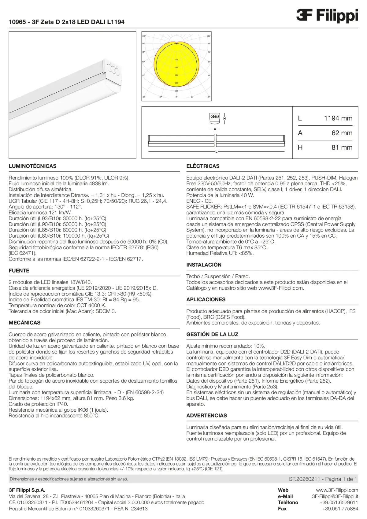 10965 - 3F Zeta D 2x18 LED DALI L1194 - Datasheet - es