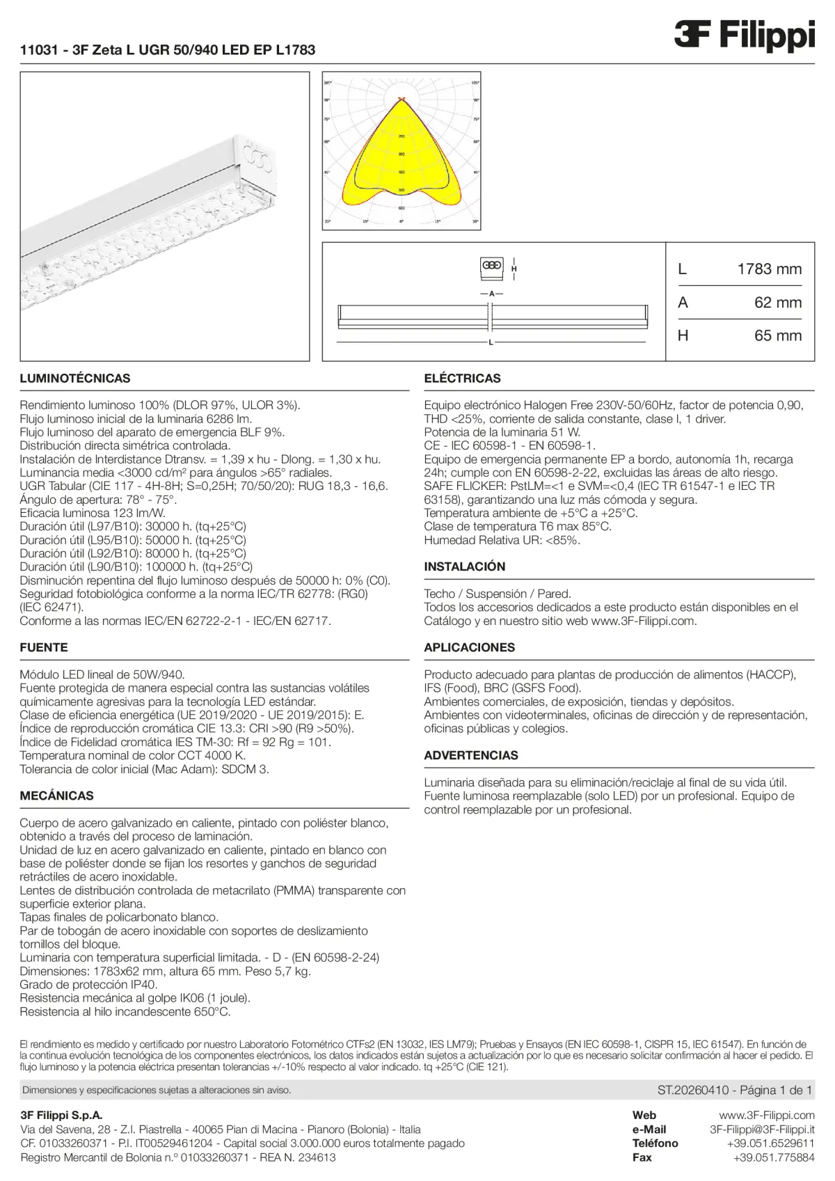 11031 - 3F Zeta L UGR 50-940 LED EP L1783 - Datasheet - es