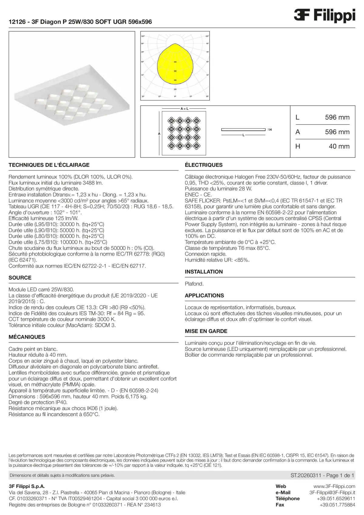 12126 - 3F Diagon P 25W-830 SOFT UGR 596x596 - Datasheet - fr