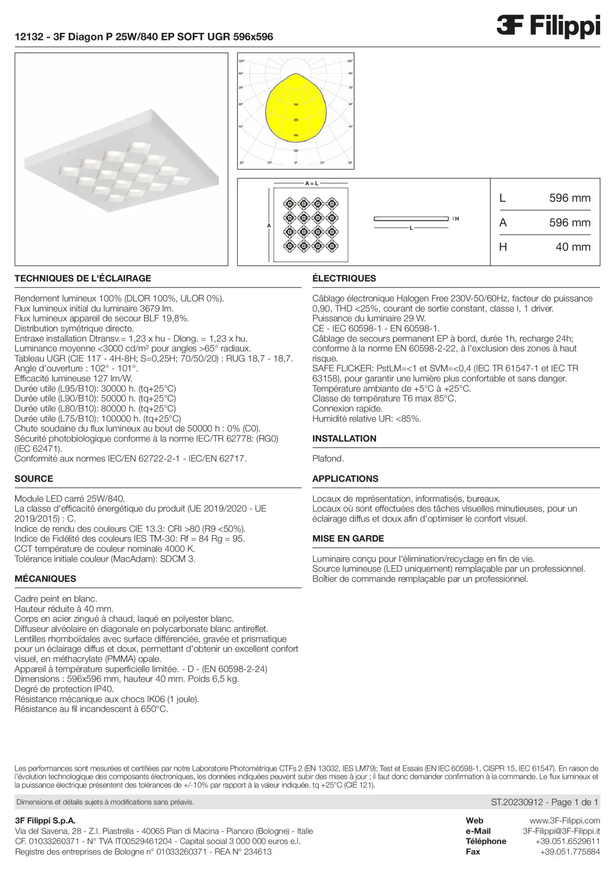 12132 - 3F Diagon P 25W-840 EP SOFT UGR 596x596 - Datasheet - fr