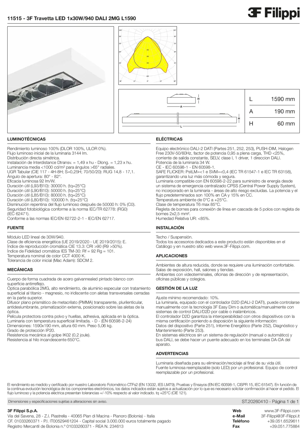 11515 - 3F Travetta LED 1x30W-940 DALI 2MG L1590 - Datasheet - es