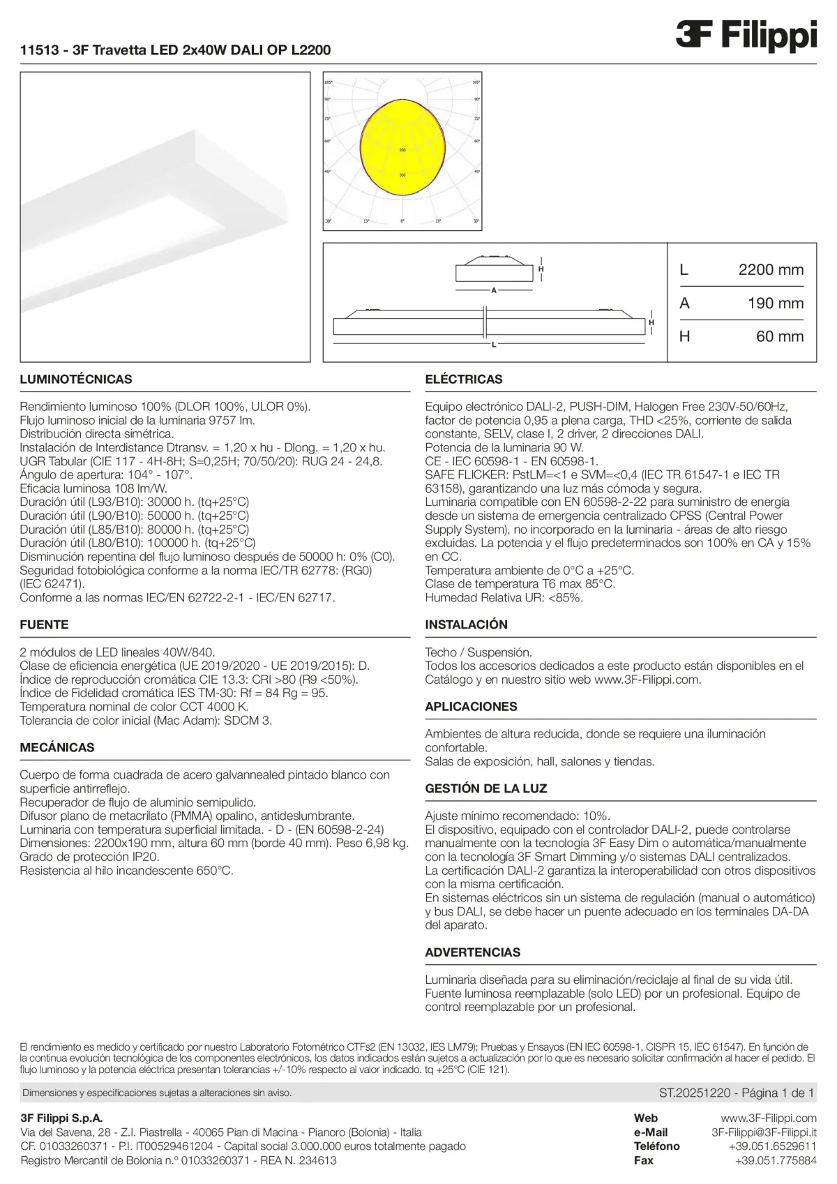 11513 - 3F Travetta LED 2x40W DALI OP L2200 - Datasheet - es