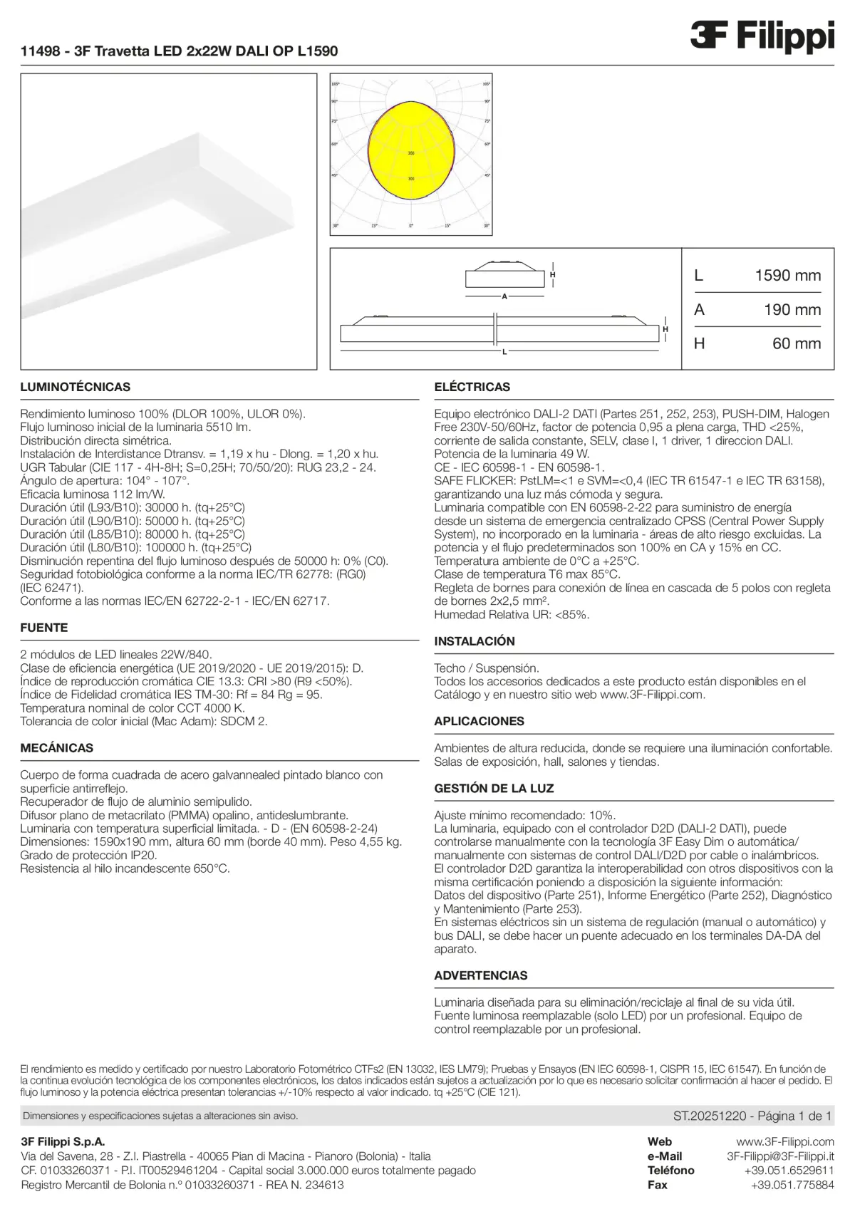11498 - 3F Travetta LED 2x22W DALI OP L1590 - Datasheet - es