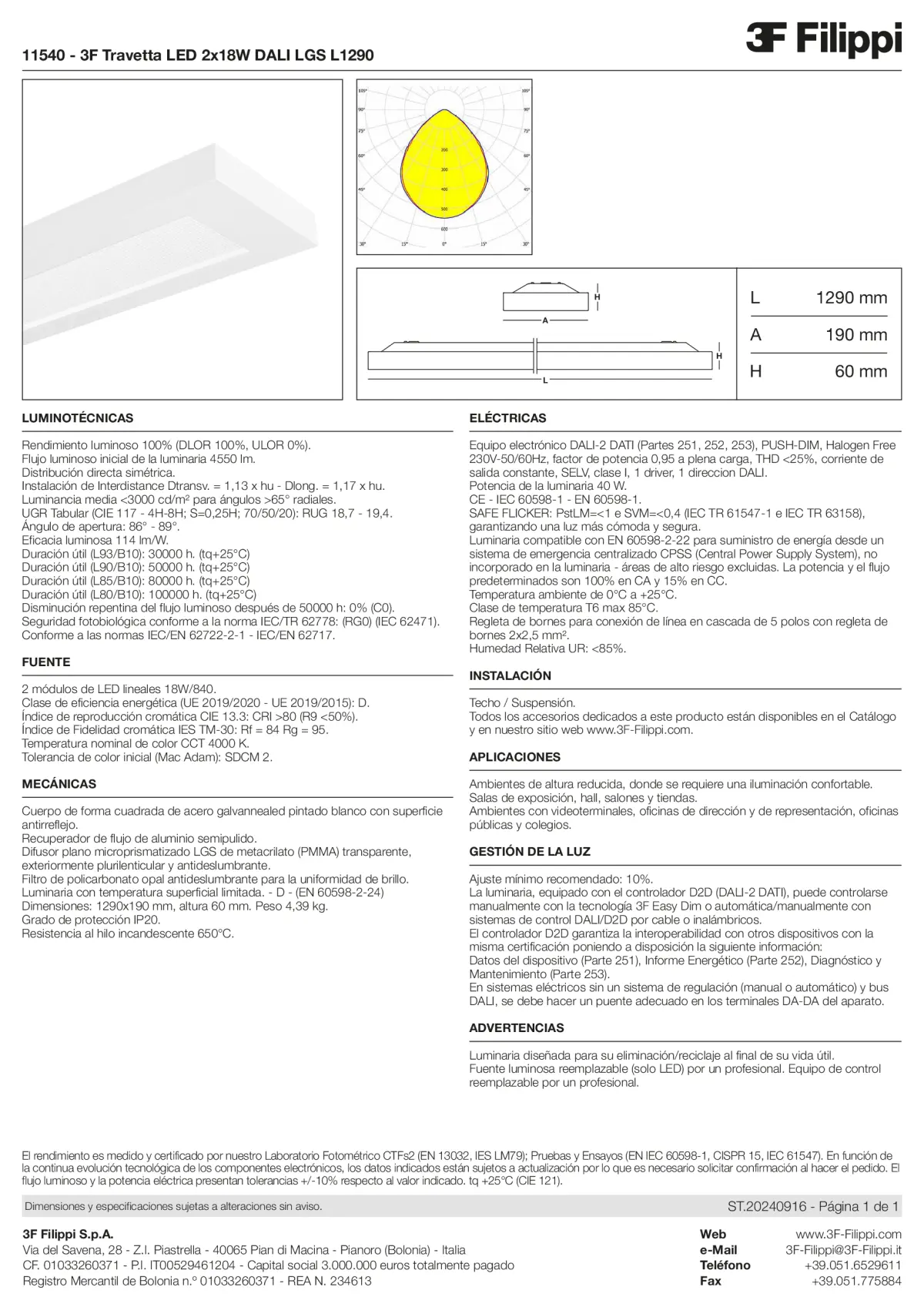 11540 - 3F Travetta LED 2x18W DALI LGS L1290 - Datasheet - es