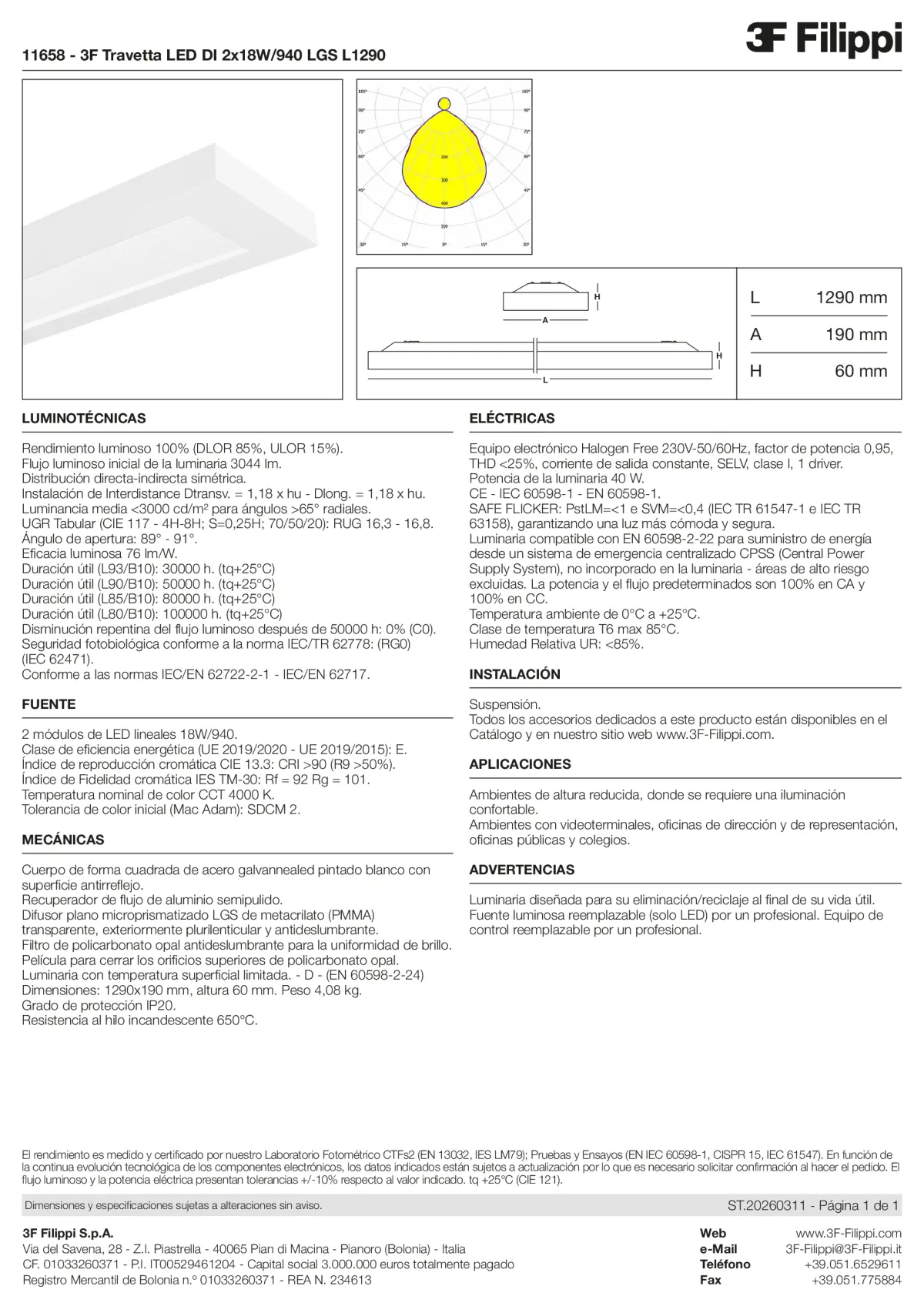11658 - 3F Travetta LED DI 2x18W-940 LGS L1290 - Datasheet - es