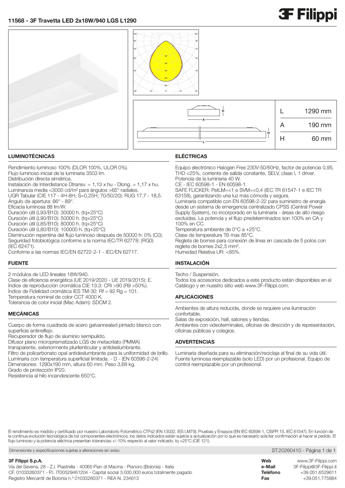 11568 - 3F Travetta LED 2x18W-940 LGS L1290 - Datasheet - es