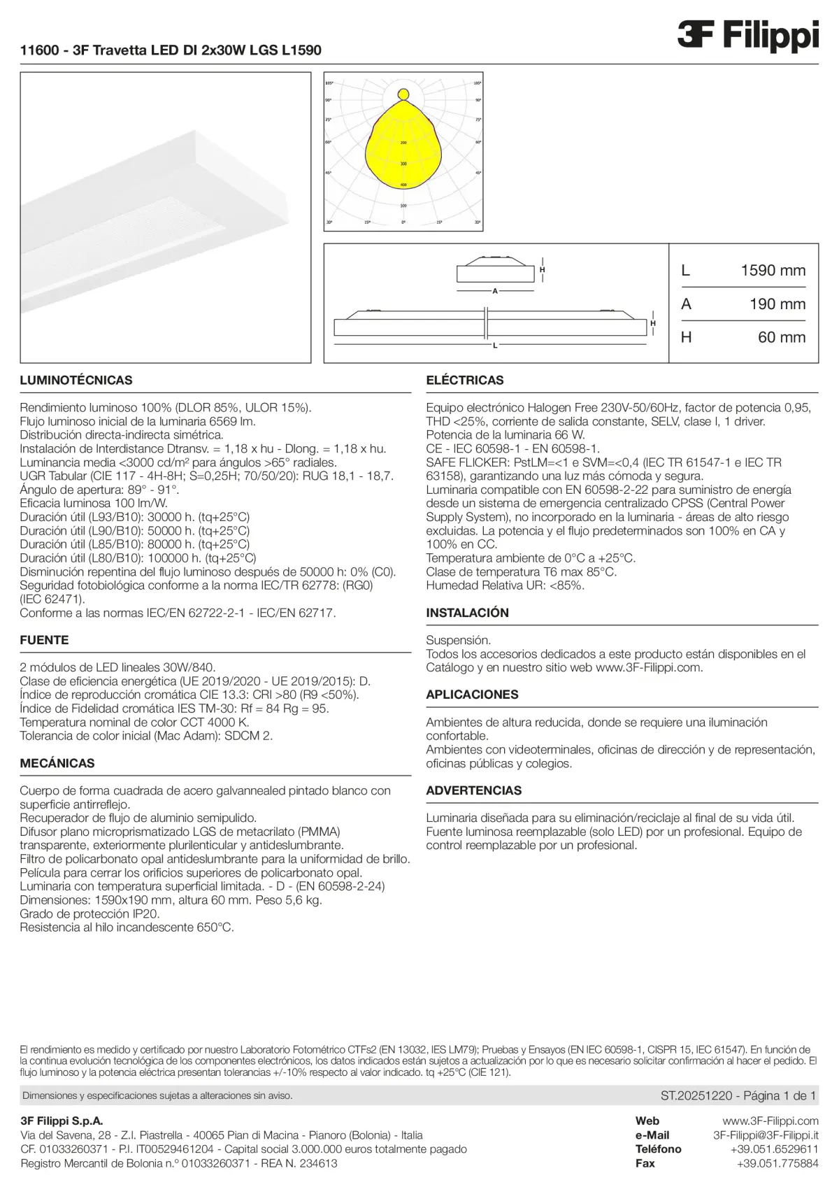 11600 - 3F Travetta LED DI 2x30W LGS L1590 - Datasheet - es