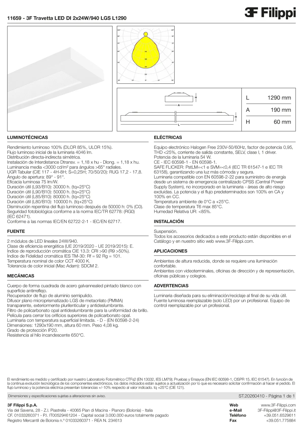 11659 - 3F Travetta LED DI 2x24W-940 LGS L1290 - Datasheet - es