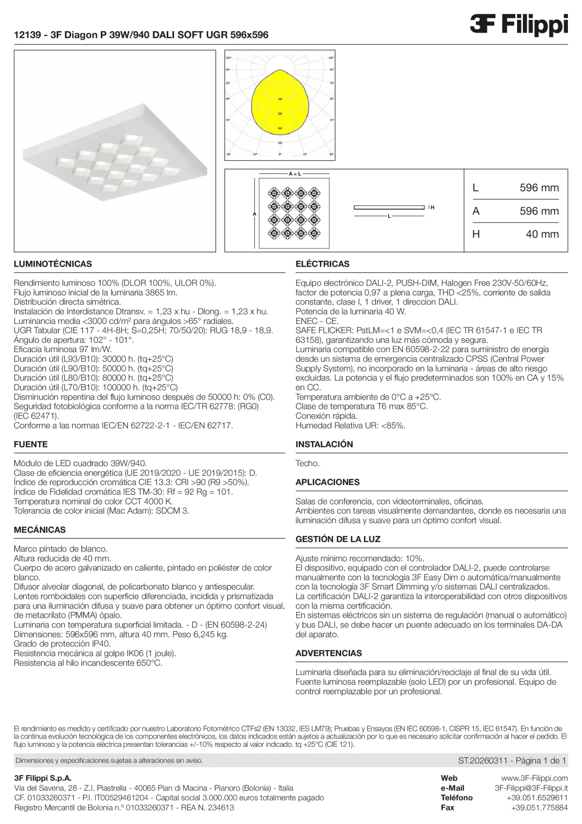 12139 - 3F Diagon P 39W-940 DALI SOFT UGR 596x596 - Datasheet - es