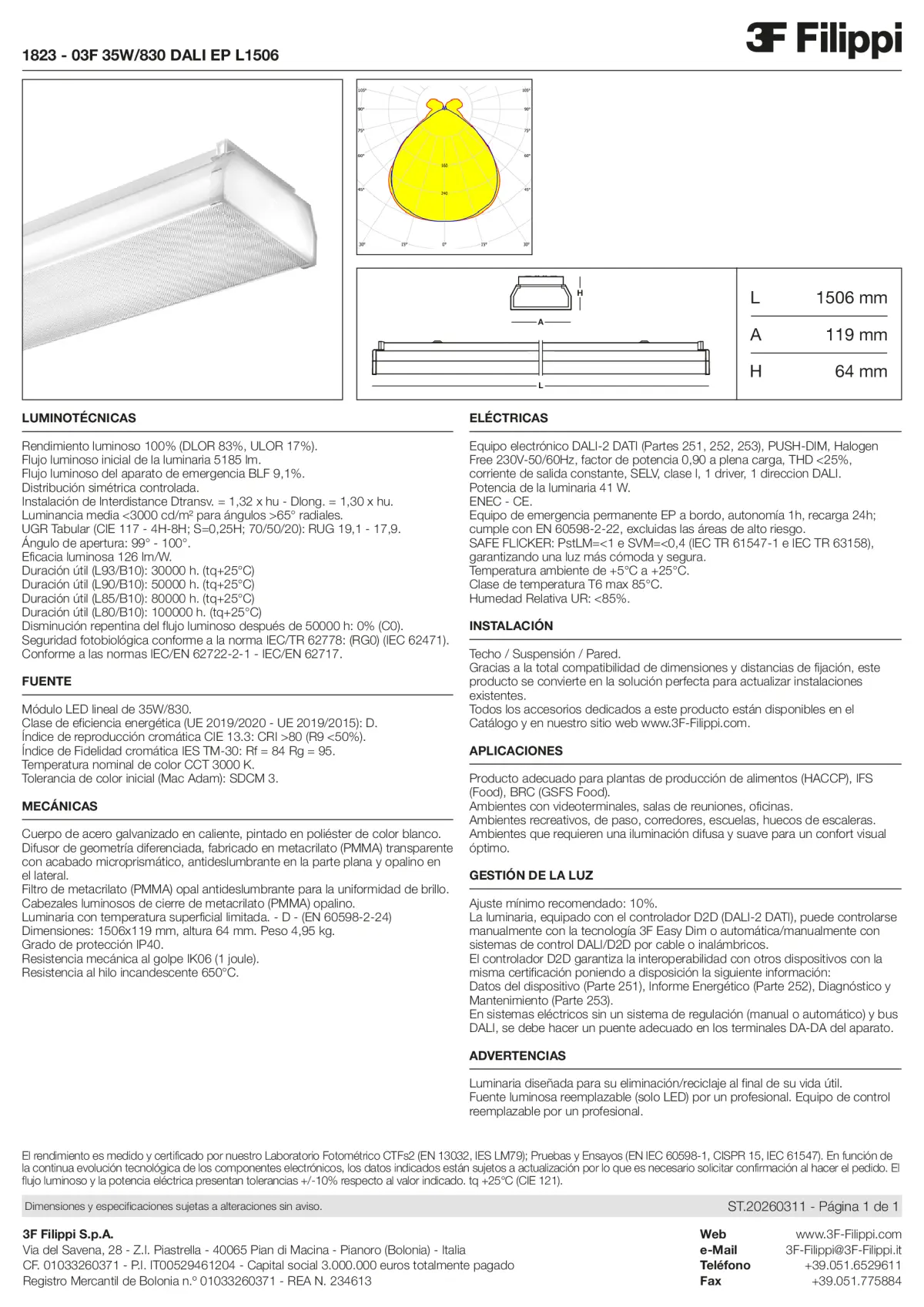 1823 - 03F 35W-830 DALI EP L1506 - Datasheet - es