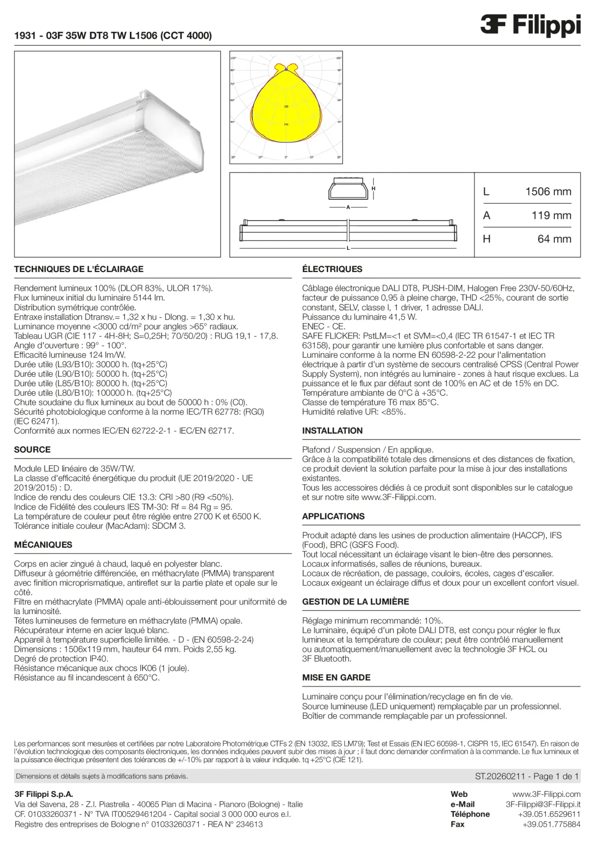 1931 - 03F 35W DT8 TW L1506 (CCT 4000) - Datasheet - fr