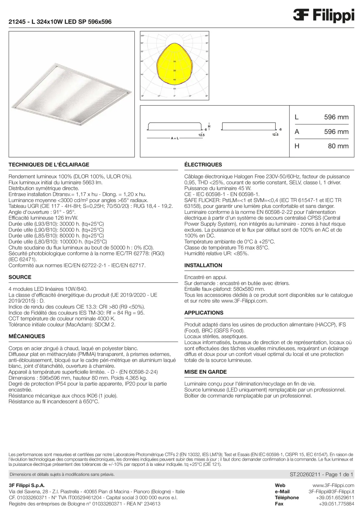 21245 - L 324x10W LED SP 596x596 - Datasheet - fr