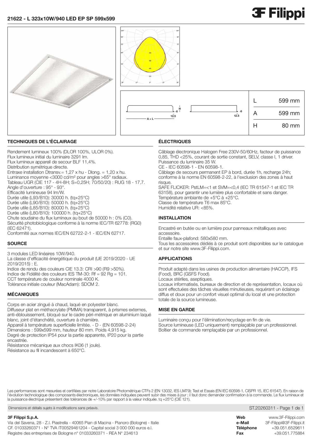 21622 - L 323x10W-940 LED EP SP 599x599 - Datasheet - fr