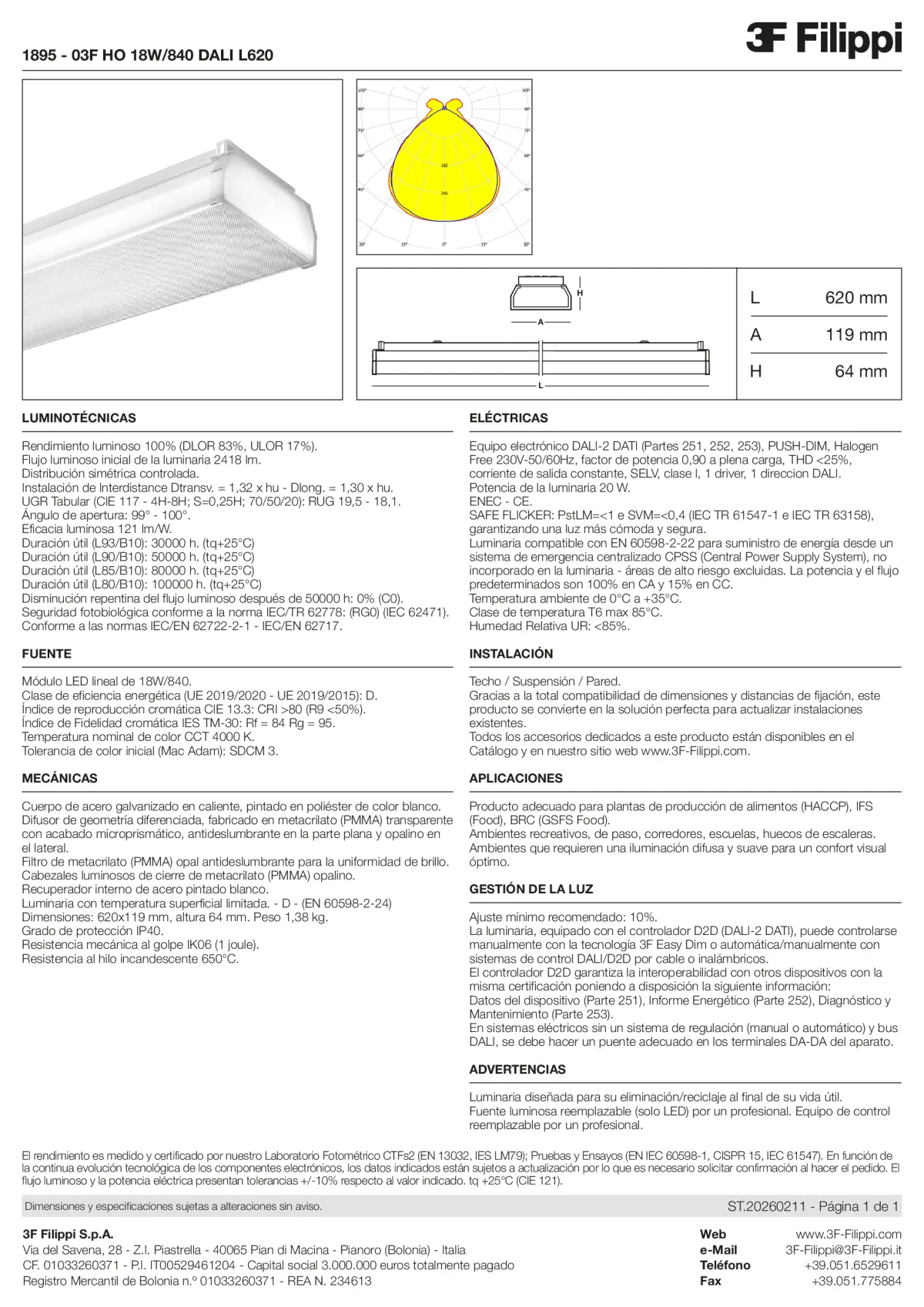 1895 - 03F HO 18W-840 DALI L620 - Datasheet - es