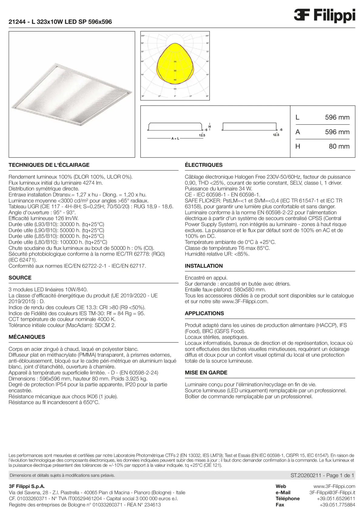 21244 - L 323x10W LED SP 596x596 - Datasheet - fr
