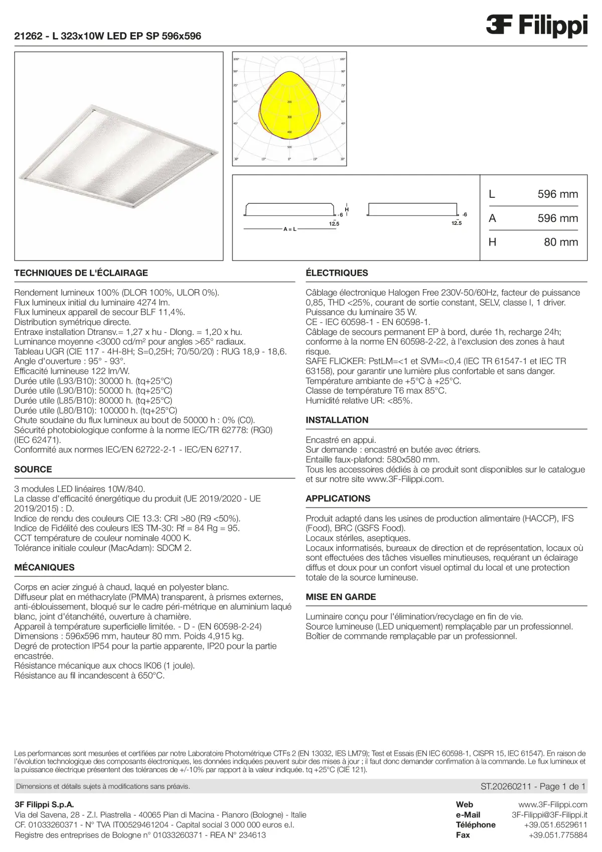 21262 - L 323x10W LED EP SP 596x596 - Datasheet - fr