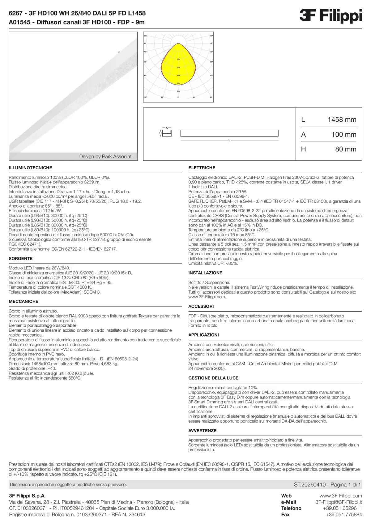 6267+A01545 - 3F HD100 WH 26-840 DALI 5P FD L1458 + FDP - Datasheet - it