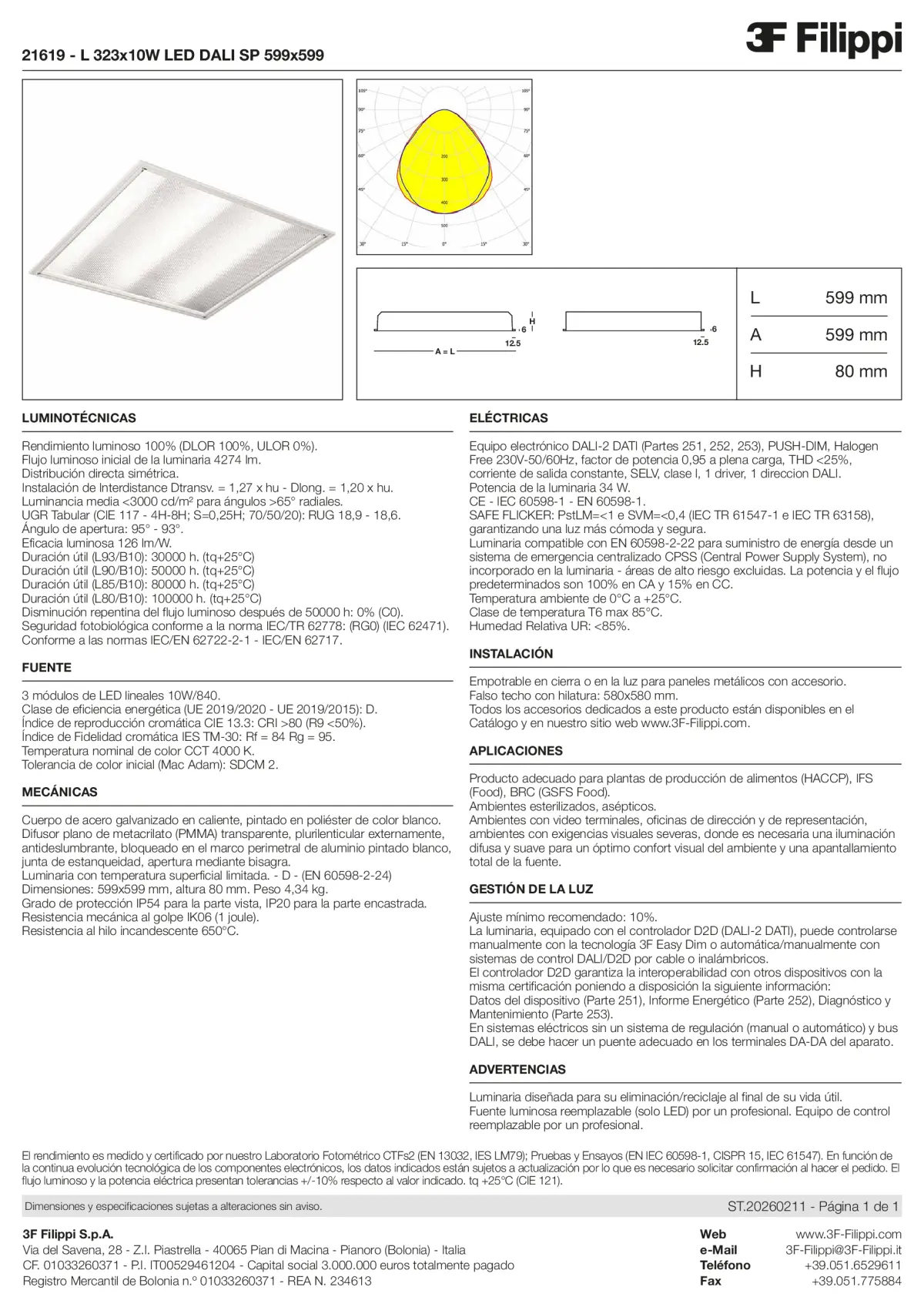 21619 - L 323x10W LED DALI SP 599x599 - Datasheet - es