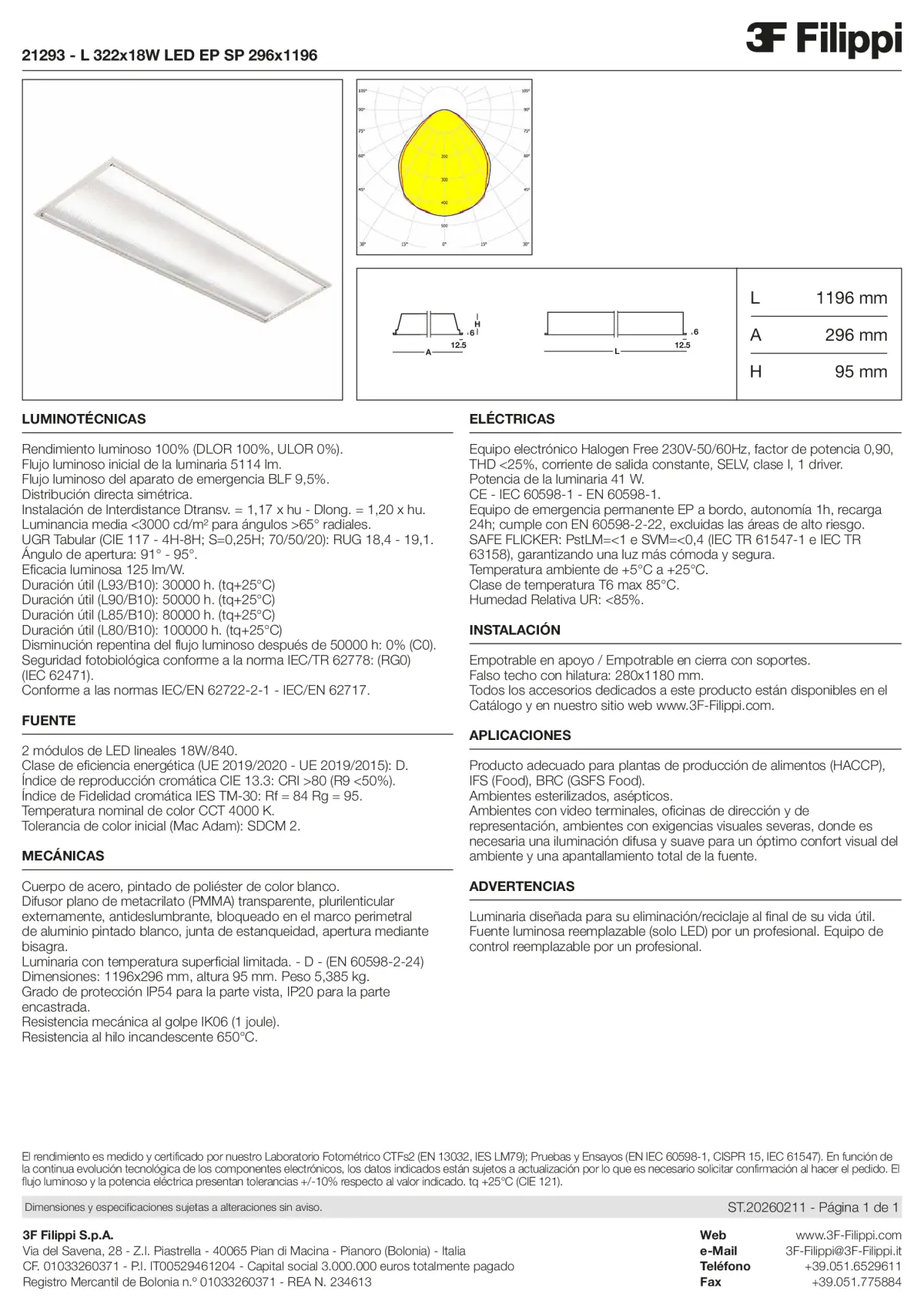 21293 - L 322x18W LED EP SP 296x1196 - Datasheet - es