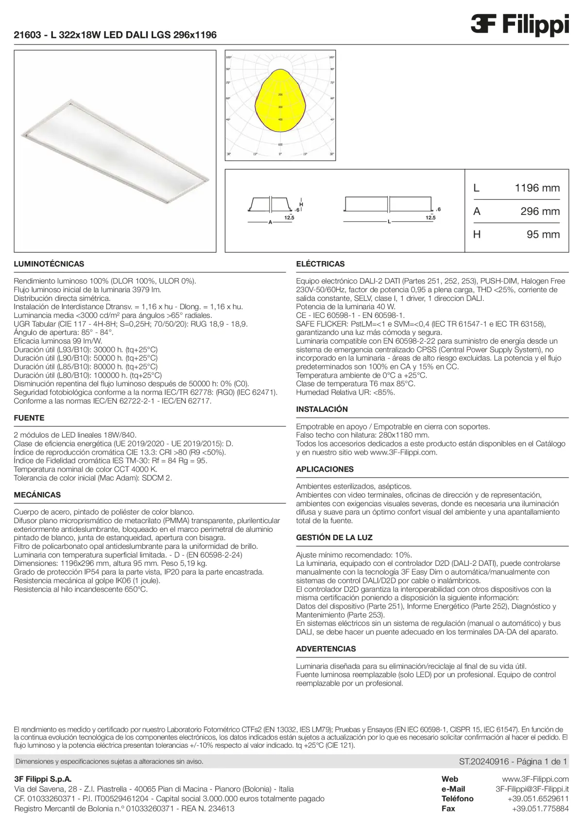 21603 - L 322x18W LED DALI LGS 296x1196 - Datasheet - es