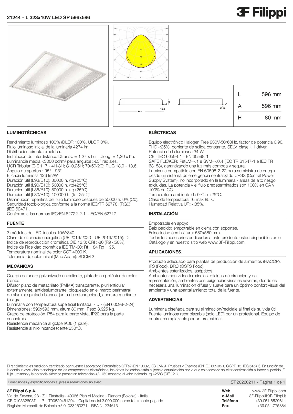21244 - L 323x10W LED SP 596x596 - Datasheet - es