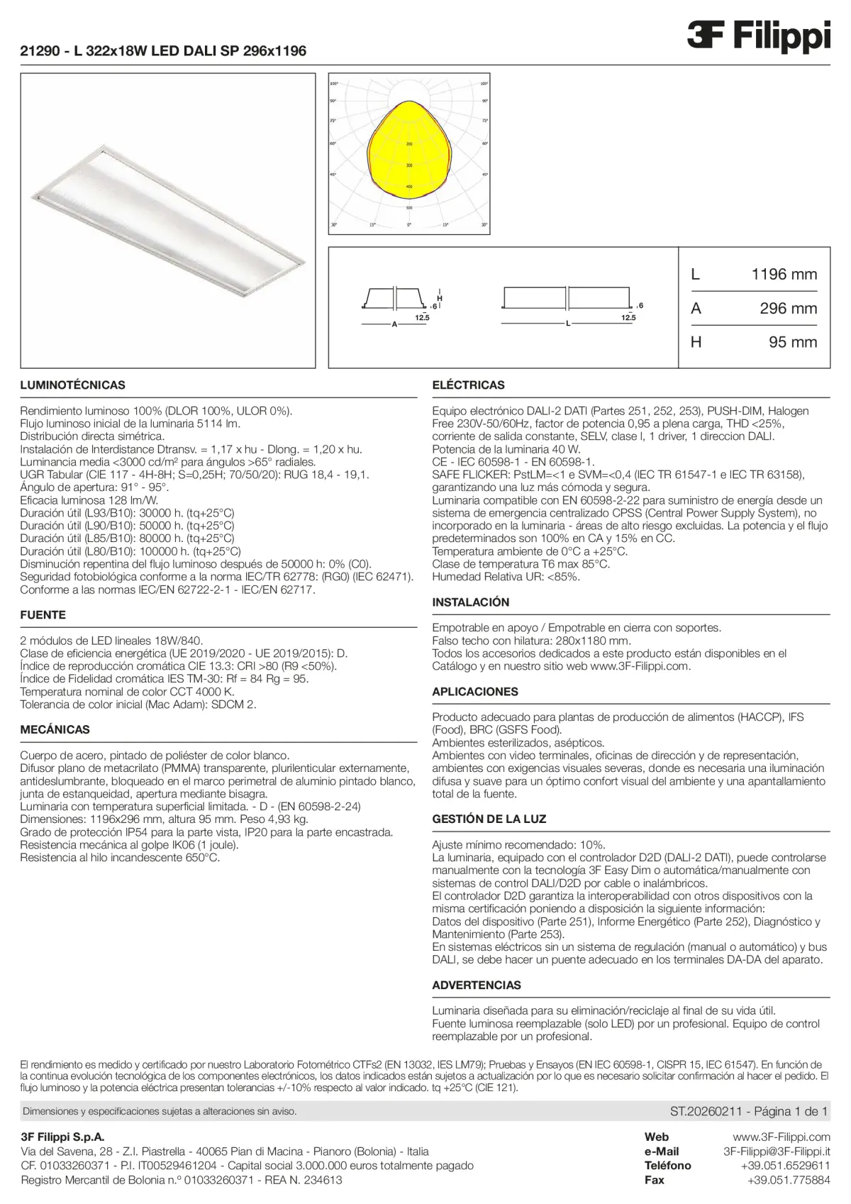 21290 - L 322x18W LED DALI SP 296x1196 - Datasheet - es